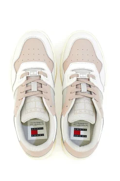 TOMMY HILFIGER Sneakers Bianche e Rosa Con Tomaia In Pelle TOMMY JEANS BASKET TONAL LOGO