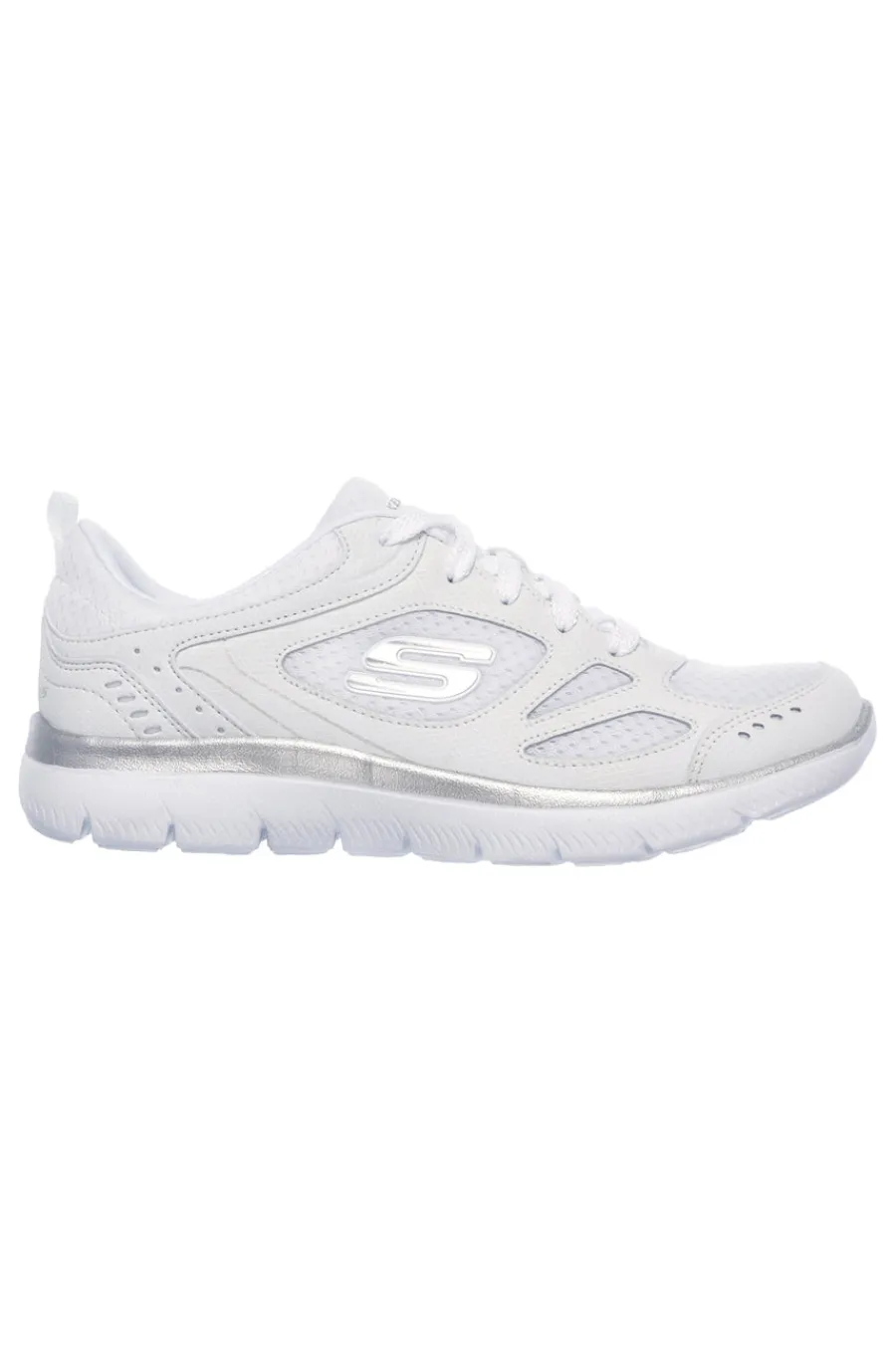 SKECHERS Sneakers bianche in pelle e mesh con Memory Foam Summits Suited BIANCO/ARGENTO Hot