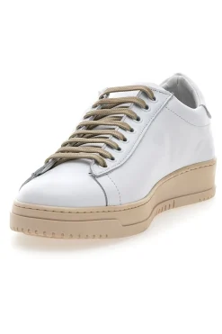 Uomo PTR Sneakers bianche in vera pelle con inserti beige 3000