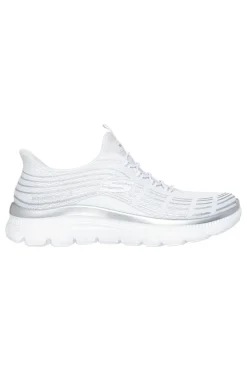 SKECHERS Sneakers bianche leggere in tessuto traspirante Summits Plus Soft Luster BIANCO/ARGENTO Sale