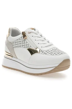INBLU Sneakers bianche traforate con dettagli oro e zeppa 478IN Outlet