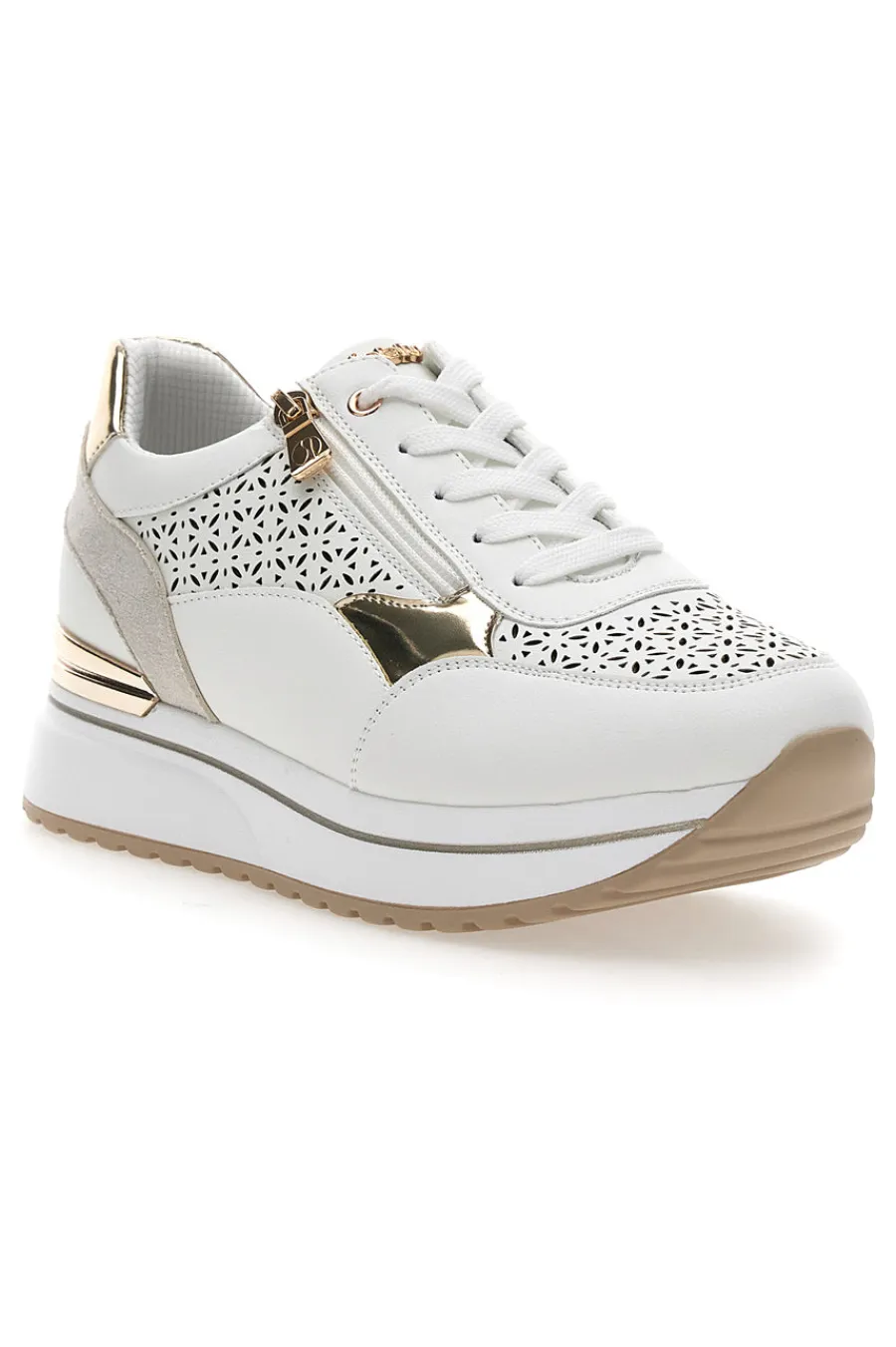 INBLU Sneakers bianche traforate con dettagli oro e zeppa 478IN Outlet