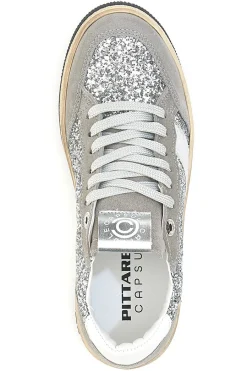 PITTARELLO CAPSULE Sneakers grigio argento in pelle con dettagli glitter Made in Italy Kelly GRIGIO/ARGENTO Discount