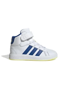 ADIDAS Sneakers Mid-Cut bianche e Blu con dettagli colorati GRAND COURT MID K