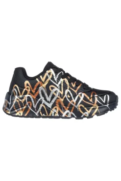 Donna SKECHERS Sneakers nere con cuori Uno Lite Metallic Love