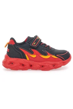 PITT KIDS Sneakers Nere con Fiamma Rossa Laterale e Luci K286