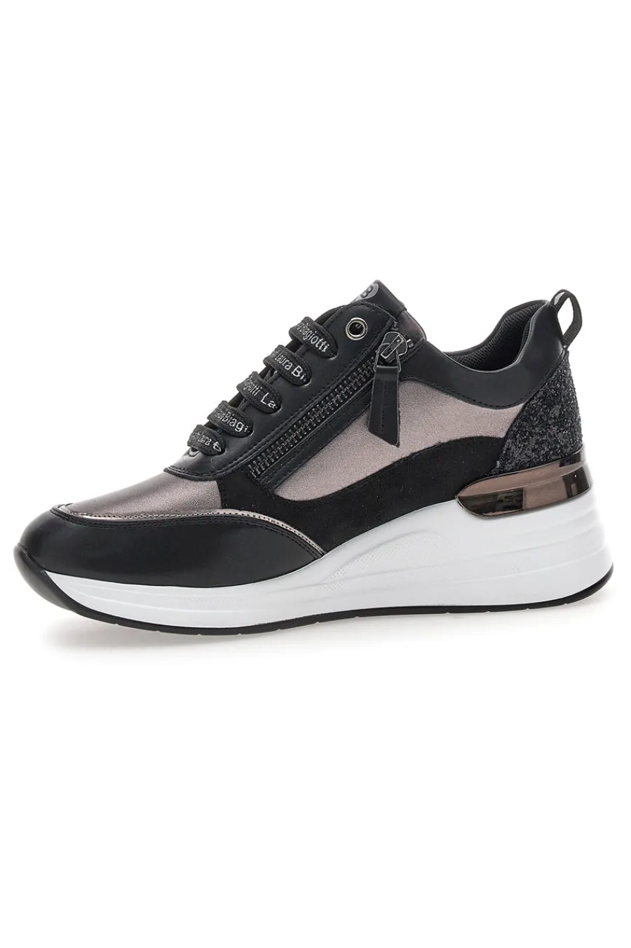 LAURA BIAGIOTTI Sneakers nere con zip e dettagli glitter L97619516 Sale