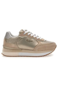PEPE JEANS Sneakers Oro Con Dettagli in Pelle e Lacci a Contrasto RUSPER SHINE Best