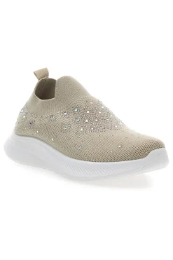 CANGURO Sneakers Slip On con Tomaia in Mesh e Pietre Decorative CS1226 BEIGE Outlet