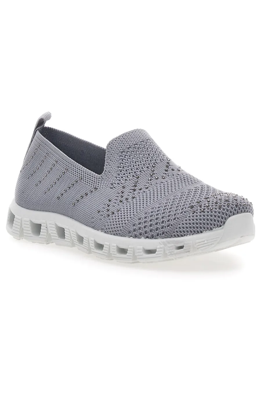 PRIMA RIGA Sneakers Slip-On Grigie con Strass 471 GRIGIO New