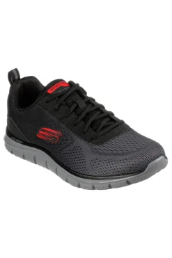 Uomo SKECHERS Sneakers Vegan Nere e Rosse Con Memory Foam Track - Ripkent