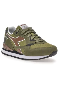 Uomo DIADORA Sneakers verde militare in tessuto e suede N.92