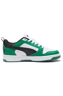 PUMA Sneakers Verdi e Bianche con Logo Nero Rebound V6 Lo Jr