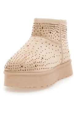 GRAZIE GIRL Stivaletti beige con strass e interno caldo con pelo s GB20