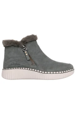 SKECHERS Stivaletti grigi in suede con pelliccia e Memory Foam Wilshire Blvd Fresh Zip VERDE Outlet