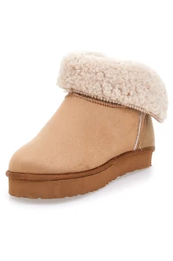 Donna INBLU Stivaletti pantofola beige con risvolto in pelo e interno caldo 23 FX