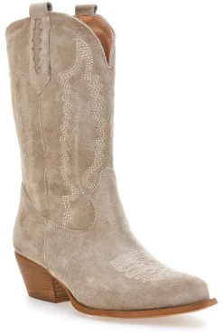 PITTARELLO LOVE Stivaletti texani in vera pelle ricamati TEX90 BEIGE