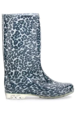 Donna 2T2L Stivali da Pioggia Neri Animalier In Gomma 2103