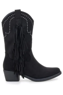 THE FIRST Stivali texani neri con frange e borchie P6 NERO New