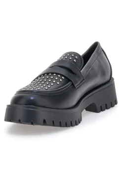 TALEMI JN10125 e Loafer mit Nieten und Profilsohle SCHWARZ Outlet