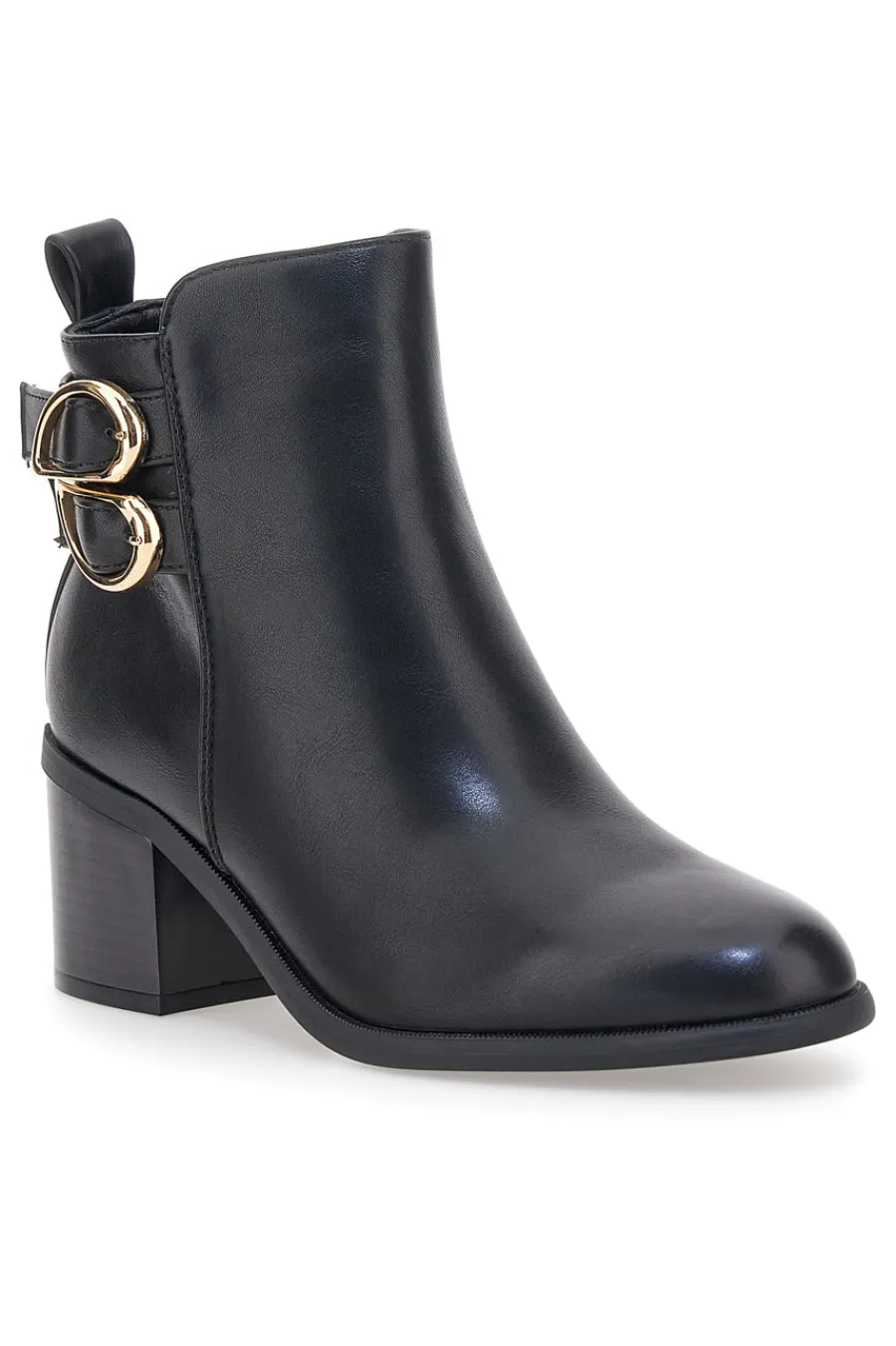 THE FIRST P635 e Stiefeletten mit Absatz und doppelter goldener Schnalle SCHWARZ New