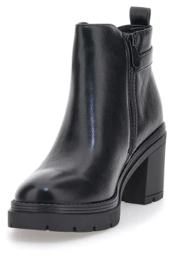 THE FIRST P629 e Stiefeletten mit mittelhohem Absatz und seitlichem Riemen SCHWARZ Discount