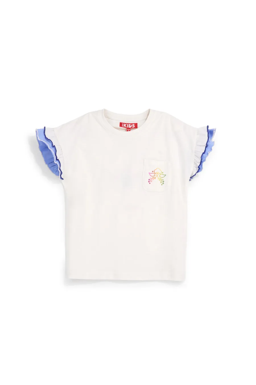 PITT KIDS T-shirt bianca in cotone con maniche arricciate Pt-g-t-901