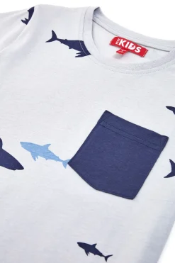 PITT KIDS T-shirt Grigia Con Squali e Taschina Blu PT-B-T-0501