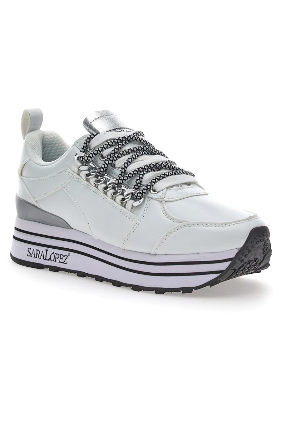 SARA LOPEZ Weiße Flatform-Sneaker von WEIß, SILVER New