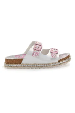 PITT KIDS Weiße Hausschuhe mit doppeltem rosa Glitzerband 14507