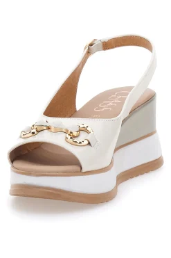 PITTARELLO CLASS Weiße Ledersandalen mit Keilabsatz und Kette Made in Italy 21243 ELFENBEIN Discount