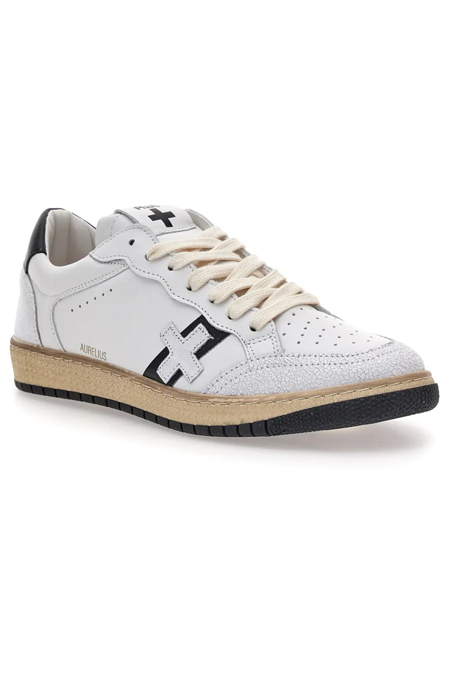 Uomo PITTARELLO PLUS Weiße Leder-Sneaker mit schwarzen Details von Aurelius, Made in Italy.