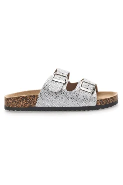 PRIMA RIGA Weiße Slipper mit gemustertem Obermaterial und Doppelschnalle 1043108 Sale