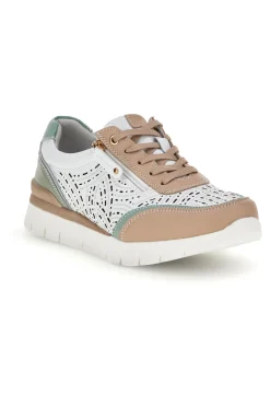 Donna PRIMA RIGA e Turnschuhe mit Details in Beige und Salbei Obermaterial aus Leder 33314