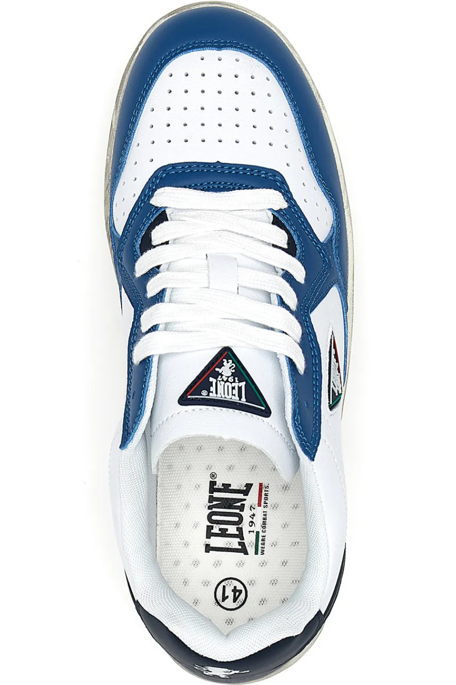 Uomo LEONE Weiße und blaue Sneakers mit Vintage-Sohle