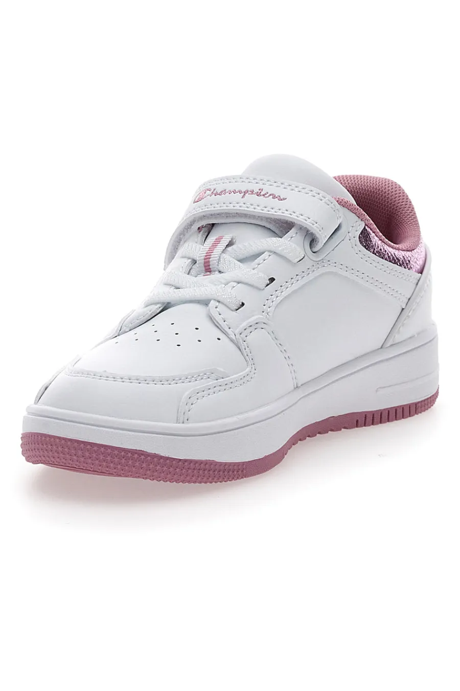 CHAMPION Weiße und rosa Turnschuhe mit Klettverschluss RD18 FOIL LOW G PS