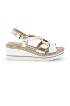 PITTARELLO LOOK Weiß-goldene Keilsandaletten im Pittarello-Look MK32309 WEIß, PLATIN Sale