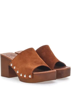 PITTARELLO LOVE Zoccoli Marroni in Vera Pelle con Tacco Effetto Legno 4850 MARRONE Sale