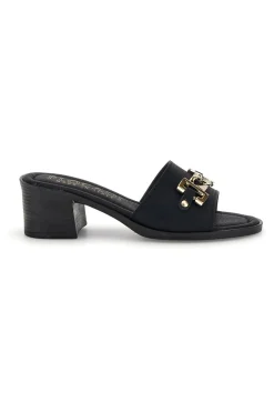 PLOCADI Zoccoli neri con fascia e morsetto dorato con tacco Made in Italy 046102 NERO Online