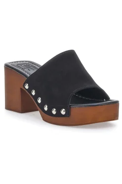 PITTARELLO LOVE Zoccoli Neri in Vera Pelle con Tacco Effetto Legno 4850 NERO Hot